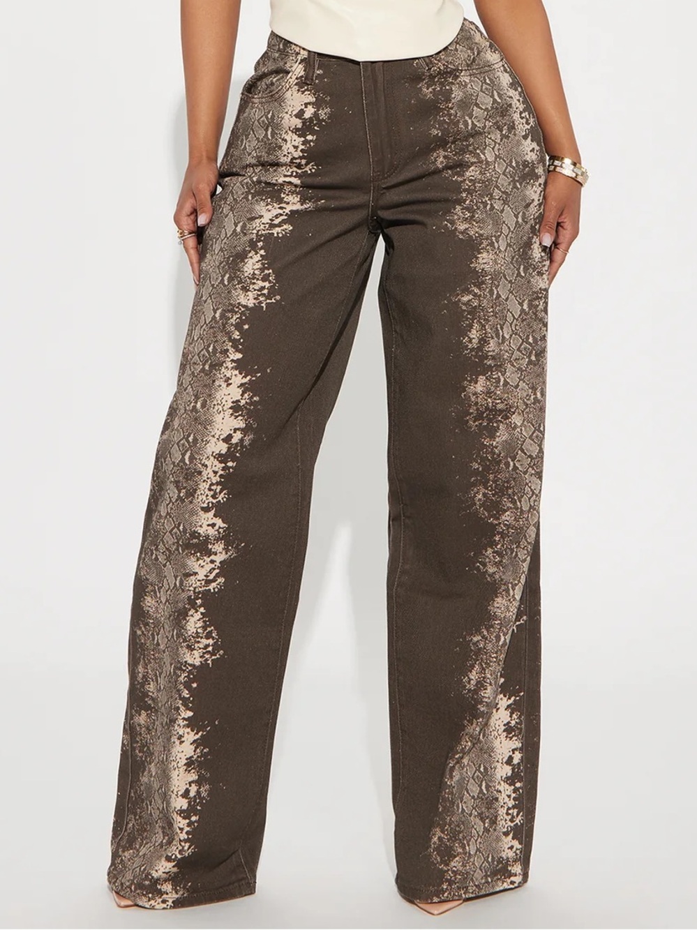 Fashion Nova Trust No Snakes Printed Baggy Jeans Brown